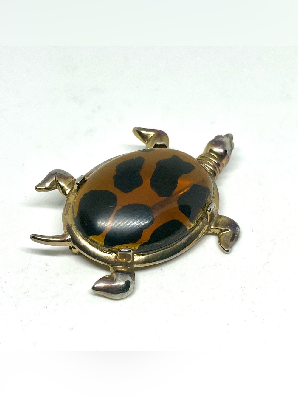 Turtle Brooch with Tortoise Shell -like Lucite Shell